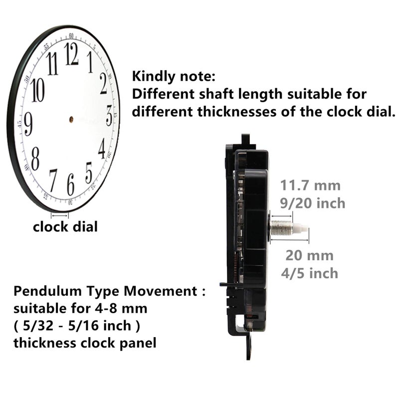 TIKROUND Original Youngtown 12888 Pendulum Type Movement Step Clock Accessory Quartz DIY Movement Kits,5/16 Inch Maximum Dial Thickness, 4/5 Inch Total Shaft Length. - Image 3